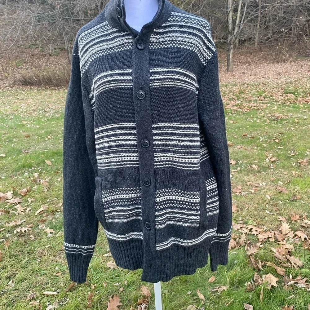 Banana Republic Heritage Collection Mens Cardigan Gray White Large